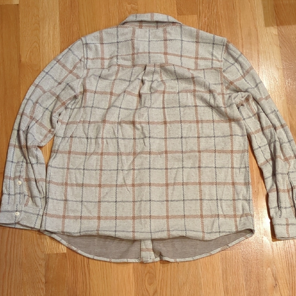 Faherty Legend Sweater Shirt Women Large Cream Gray Plaid Cabin Casual Flannel - Picture 5 of 5